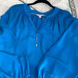 Beautiful bright blue Lilly Pulitzer Elsa silk blouse.